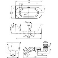 Wellsee Collaro 170x80 28910303R (пристенная ванна (левая) белый глянец, экран, ножки, сифон-автомат матовый черный) Image #10