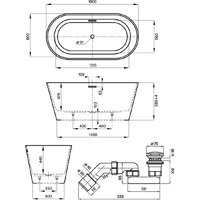 Wellsee Shell 180x80 28170403R (отдельностоящая ванна белый глянец, экран, ножки, сифон-автомат матовый черный) Image #10