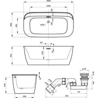 Wellsee Brillant iCon 160x80 236001003 (отдельностоящая ванна белый глянец, экран, ножки, сифон-автомат матовый черный) Image #10