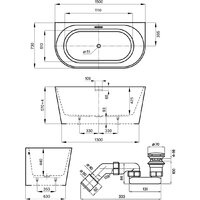 Wellsee Excellence Pro 150x73 28760204R (пристенная ванна белый глянец, экран, ножки, сифон-автомат золото) Image #10
