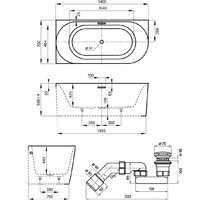 Wellsee Collaro Mini 140x70 28870303R (пристенная ванна (левая) белый глянец, экран, ножки, сифон-автомат матовый черный) Image #10