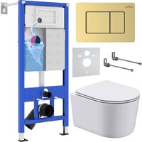 Roxen Simple compact в комплекте с инсталляцией StounFix Dual Fresh 6 в 1 968480 (кнопка: брашированное золото)