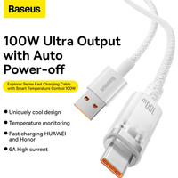 Baseus Explorer Series Fast Charging Cable with Smart Temperature Control 100W USB Type-A - USB Type-C (2 м, белый) Image #11