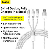 Baseus One-For-Three Fast Charging Data Cable 3.5A USB Type-A - USB Type-C/microUSB/Lightning (0.5 м, белый) Image #5