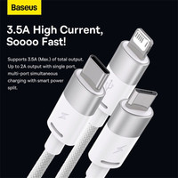 Baseus One-For-Three Fast Charging Data Cable 3.5A USB Type-A - USB Type-C/microUSB/Lightning (0.5 м, белый) Image #7