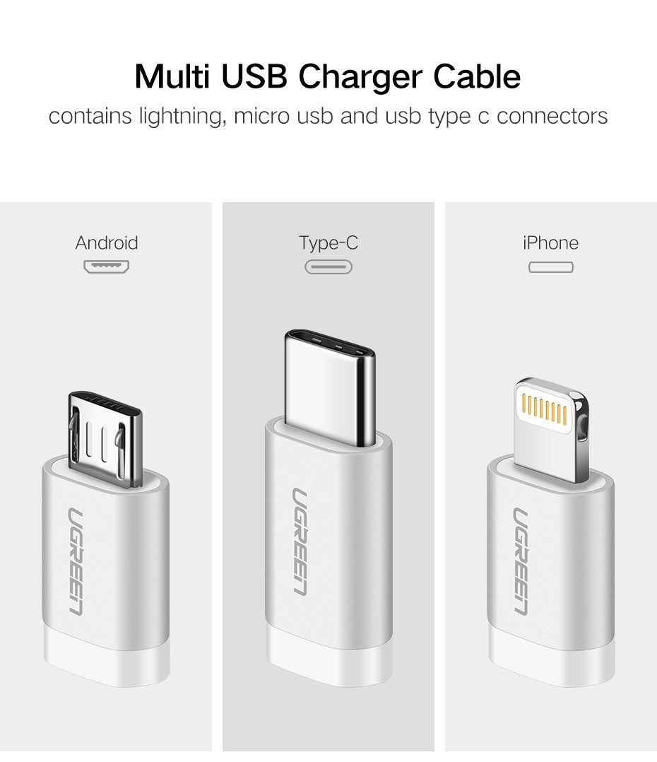 Ugreen US186-50203 USB Type-A - USB Type-C/Lightning/microUSB (1.5 м, белый) Image #9